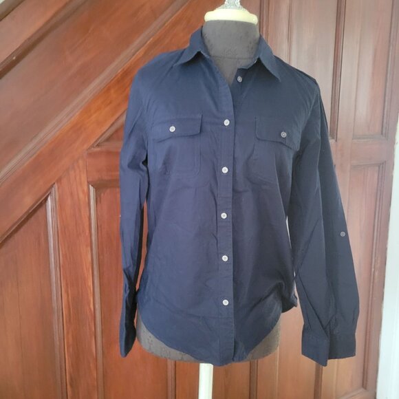 Talbots Women's Navy Button-Down Shirt Size 8 - Picture 1 of 5